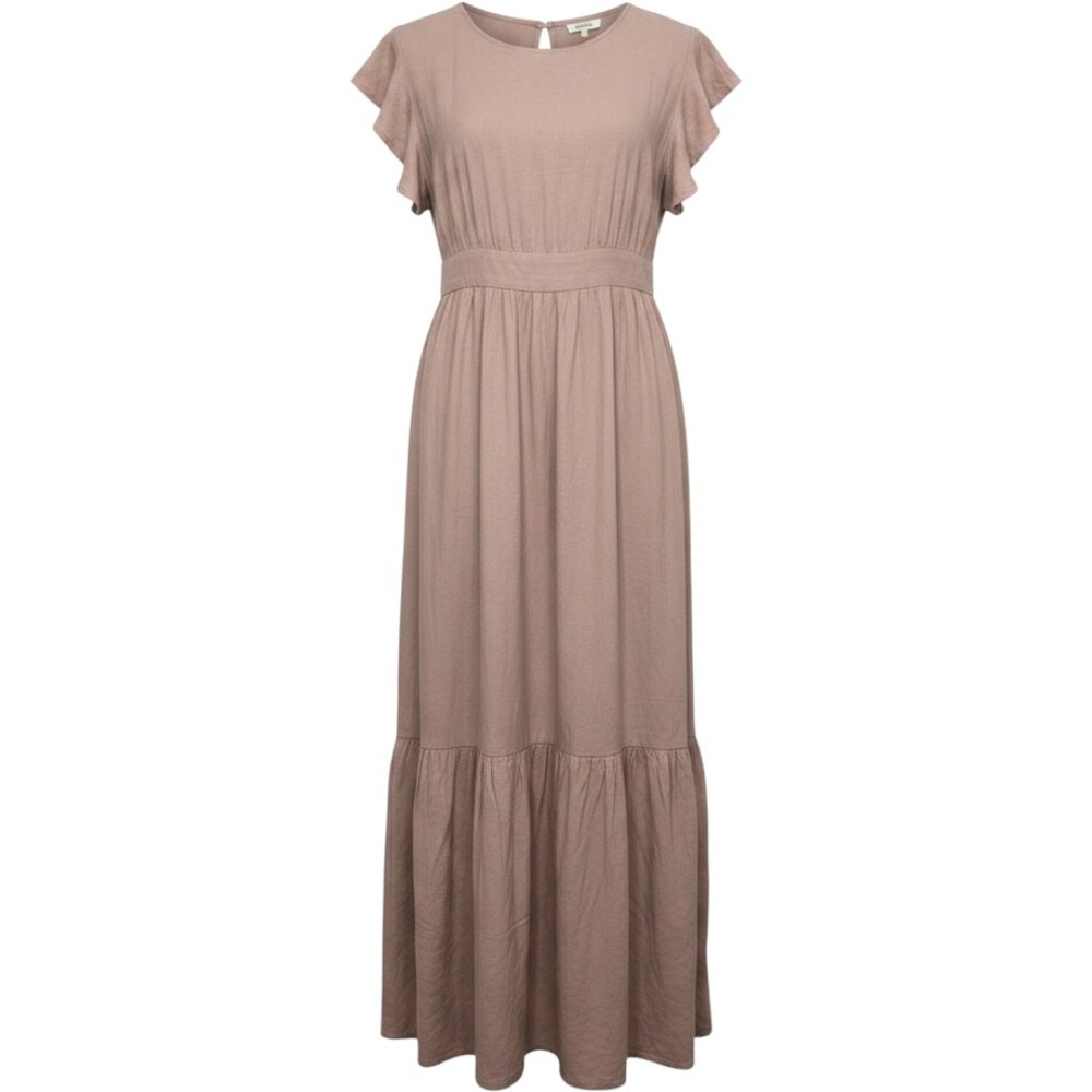 Cynthia Rowley Womens Medium Linen Blend Flutter Sleeve Maxi Dress Taupe Ruffle⁠